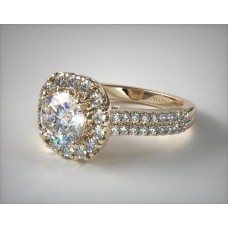 Обручальное кольцо с бриллиантом Halo из желтого золота 14 карат с двумя хвостовиками